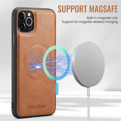 FIERRE SHANN 025 Style For iPhone 11 Pro Max Case Leather Back Cover Magnetic Card Holder RFID Blocking