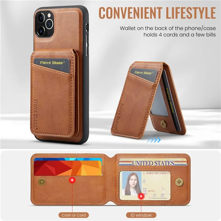 FIERRE SHANN 025 Style For iPhone 11 Pro Max Case Leather Back Cover Magnetic Card Holder RFID Blocking