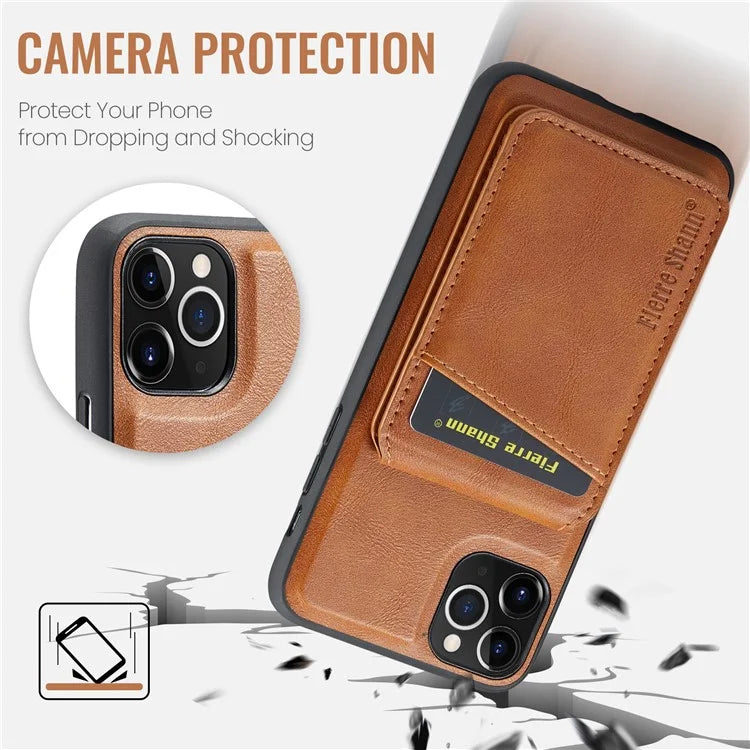 FIERRE SHANN 025 Style For iPhone 11 Pro Max Case Leather Back Cover Magnetic Card Holder RFID Blocking