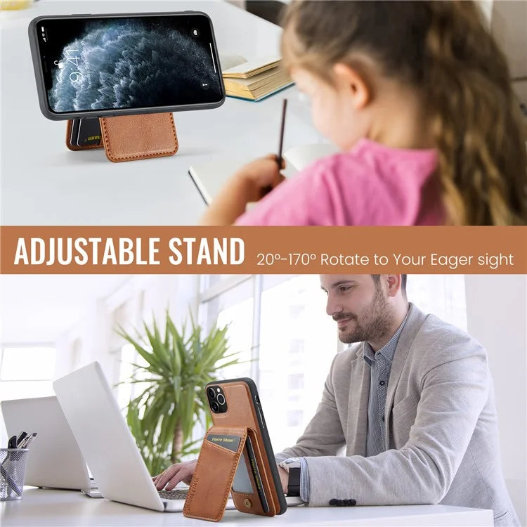 FIERRE SHANN 025 Style For iPhone 11 Pro Max Case Leather Back Cover Magnetic Card Holder RFID Blocking