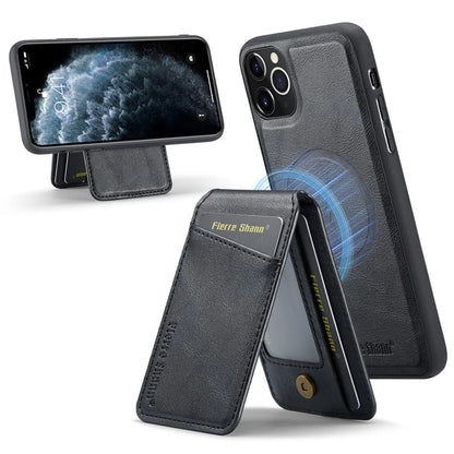 FIERRE SHANN 025 Style For iPhone 11 Pro Max Case Leather Back Cover Magnetic Card Holder RFID Blocking