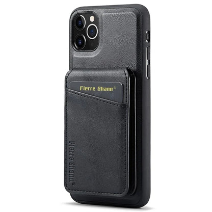 FIERRE SHANN 025 Style For iPhone 11 Pro Max Case Leather Back Cover Magnetic Card Holder RFID Blocking