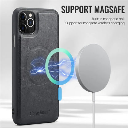 FIERRE SHANN 025 Style For iPhone 11 Pro Max Case Leather Back Cover Magnetic Card Holder RFID Blocking