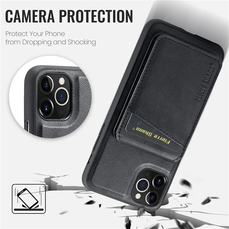 FIERRE SHANN 025 Style For iPhone 11 Pro Max Case Leather Back Cover Magnetic Card Holder RFID Blocking