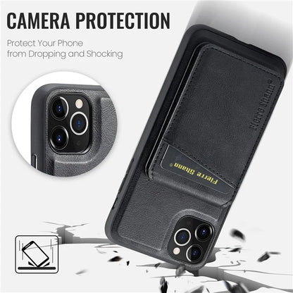 FIERRE SHANN 025 Style For iPhone 11 Pro Max Case Leather Back Cover Magnetic Card Holder RFID Blocking