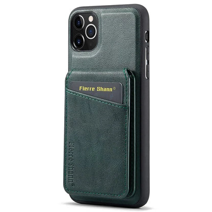 FIERRE SHANN 025 Style For iPhone 11 Pro Max Case Leather Back Cover Magnetic Card Holder RFID Blocking