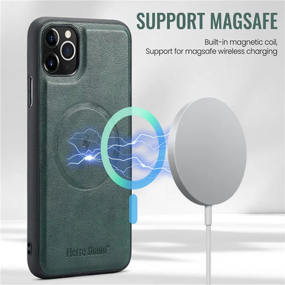FIERRE SHANN 025 Style For iPhone 11 Pro Max Case Leather Back Cover Magnetic Card Holder RFID Blocking