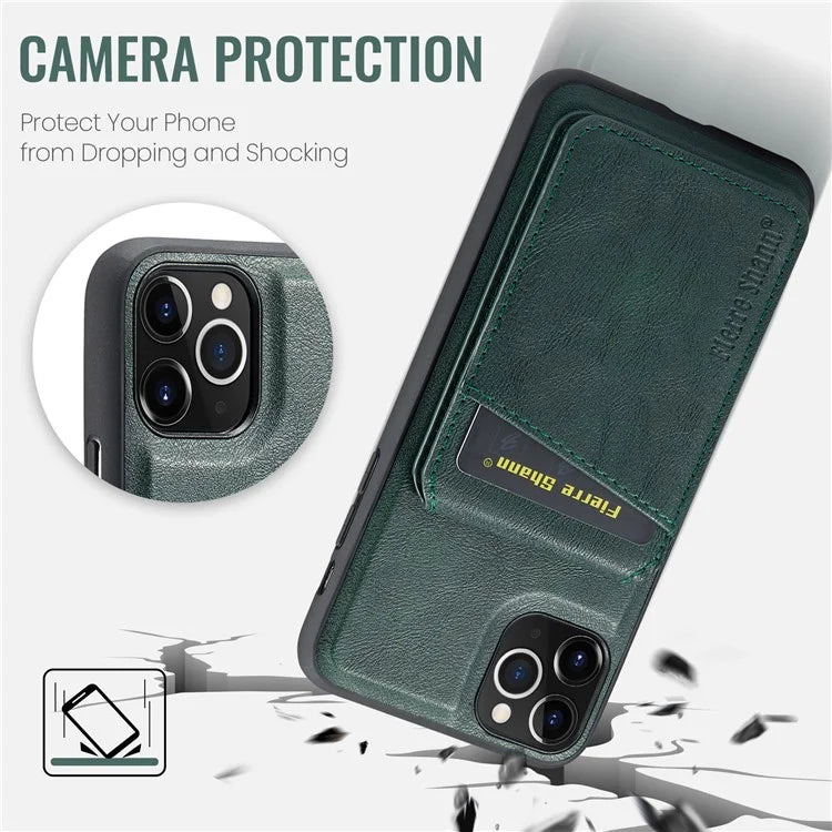 FIERRE SHANN 025 Style For iPhone 11 Pro Max Case Leather Back Cover Magnetic Card Holder RFID Blocking