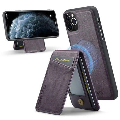 FIERRE SHANN 025 Style For iPhone 11 Pro Max Case Leather Back Cover Magnetic Card Holder RFID Blocking