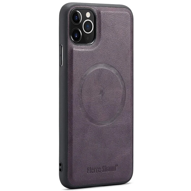 FIERRE SHANN 025 Style For iPhone 11 Pro Max Case Leather Back Cover Magnetic Card Holder RFID Blocking