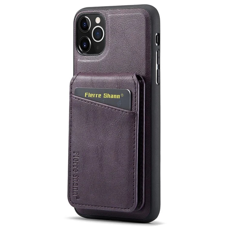 FIERRE SHANN 025 Style For iPhone 11 Pro Max Case Leather Back Cover Magnetic Card Holder RFID Blocking