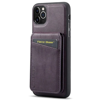 FIERRE SHANN 025 Style For iPhone 11 Pro Max Case Leather Back Cover Magnetic Card Holder RFID Blocking