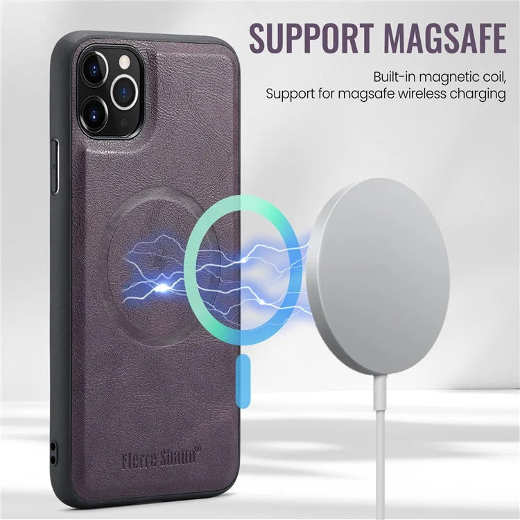 FIERRE SHANN 025 Style For iPhone 11 Pro Max Case Leather Back Cover Magnetic Card Holder RFID Blocking