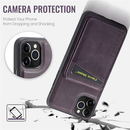 FIERRE SHANN 025 Style For iPhone 11 Pro Max Case Leather Back Cover Magnetic Card Holder RFID Blocking
