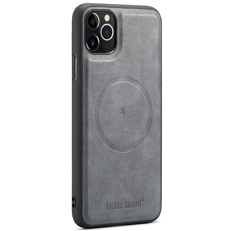 FIERRE SHANN 025 Style For iPhone 11 Pro Max Case Leather Back Cover Magnetic Card Holder RFID Blocking