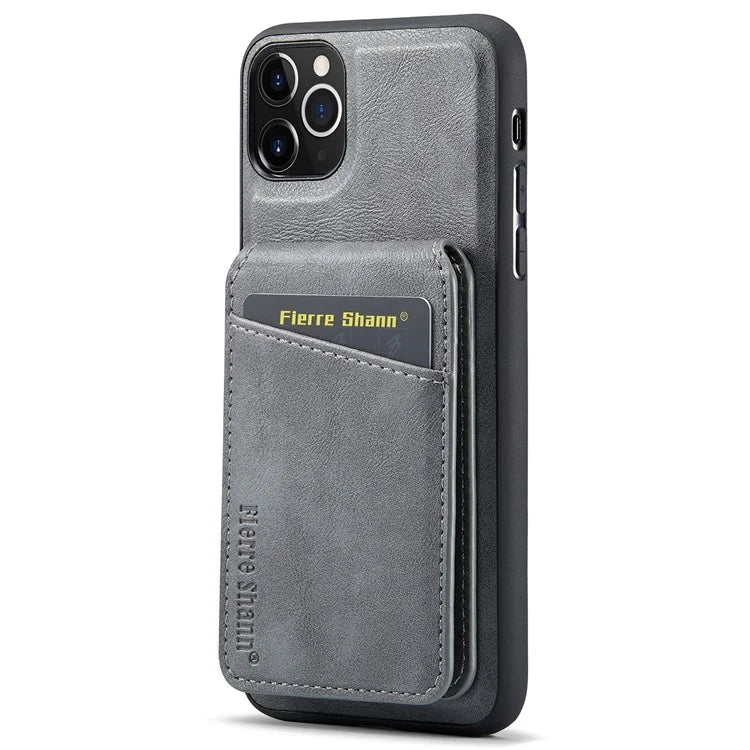 FIERRE SHANN 025 Style For iPhone 11 Pro Max Case Leather Back Cover Magnetic Card Holder RFID Blocking