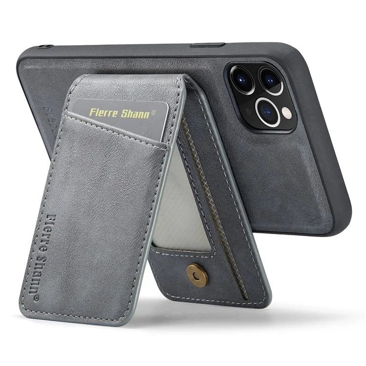FIERRE SHANN 025 Style For iPhone 11 Pro Max Case Leather Back Cover Magnetic Card Holder RFID Blocking
