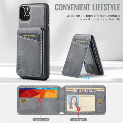FIERRE SHANN 025 Style For iPhone 11 Pro Max Case Leather Back Cover Magnetic Card Holder RFID Blocking