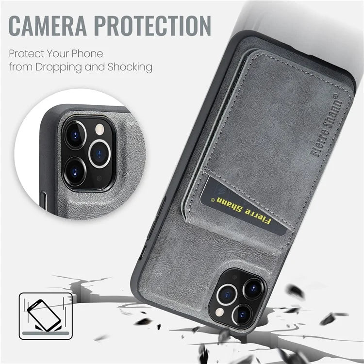FIERRE SHANN 025 Style For iPhone 11 Pro Max Case Leather Back Cover Magnetic Card Holder RFID Blocking