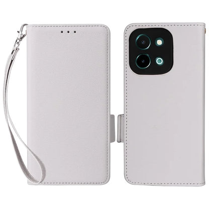 For vivo Y28 4G Shockproof Case Litchi Texture Leather Phone Cover with Strap