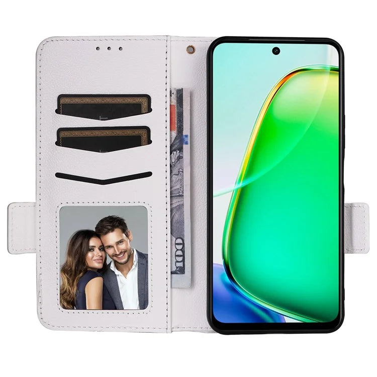 For vivo Y28 4G Shockproof Case Litchi Texture Leather Phone Cover with Strap