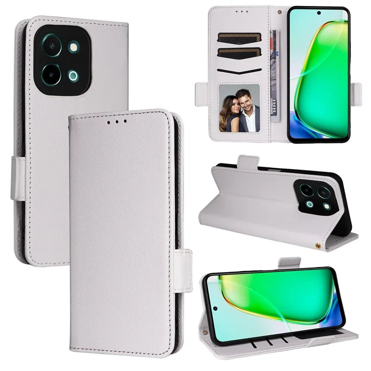 For vivo Y28 4G Shockproof Case Litchi Texture Leather Phone Cover with Strap