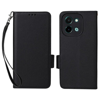 For vivo Y28 4G Shockproof Case Litchi Texture Leather Phone Cover with Strap