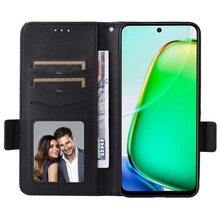 For vivo Y28 4G Shockproof Case Litchi Texture Leather Phone Cover with Strap