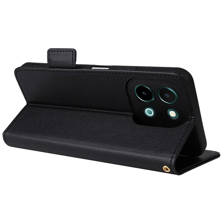 For vivo Y28 4G Shockproof Case Litchi Texture Leather Phone Cover with Strap