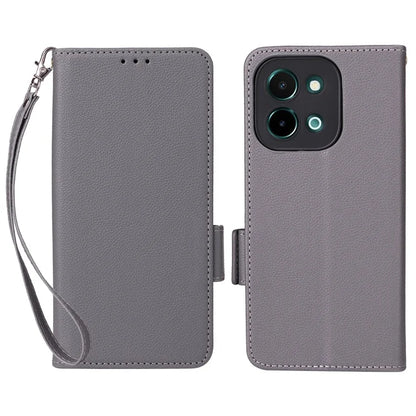 For vivo Y28 4G Shockproof Case Litchi Texture Leather Phone Cover with Strap