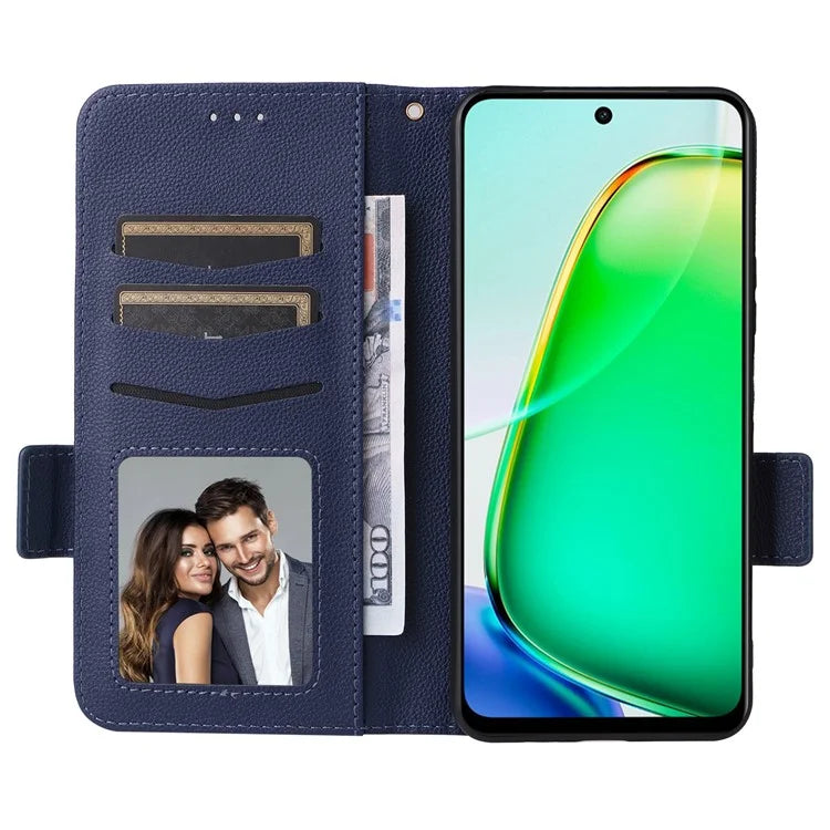 For vivo Y28 4G Shockproof Case Litchi Texture Leather Phone Cover with Strap