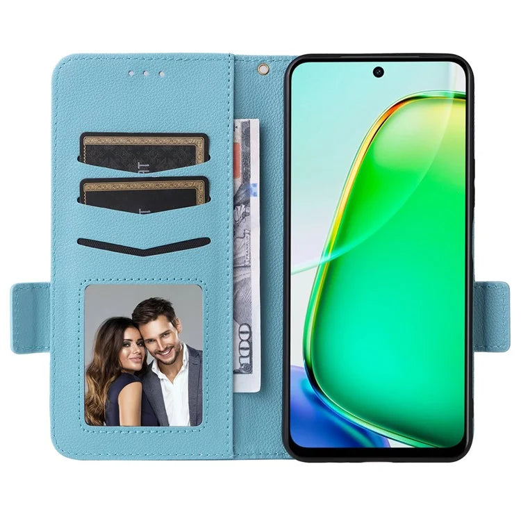 For vivo Y28 4G Shockproof Case Litchi Texture Leather Phone Cover with Strap
