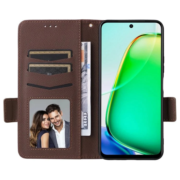 For vivo Y28 4G Shockproof Case Litchi Texture Leather Phone Cover with Strap
