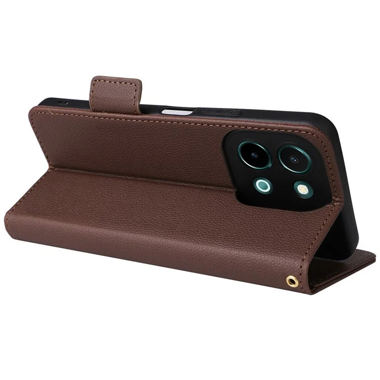 For vivo Y28 4G Shockproof Case Litchi Texture Leather Phone Cover with Strap