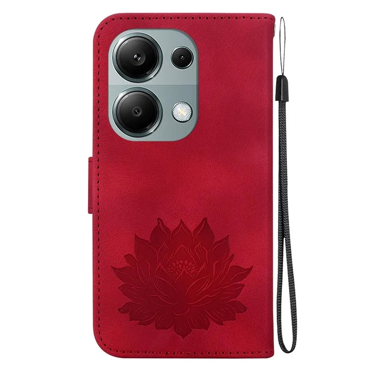 For Xiaomi Redmi Note 13 Pro 4G / Poco M6 Pro 4G Case Lotus Pattern Leather Phone Cover with Card Slots