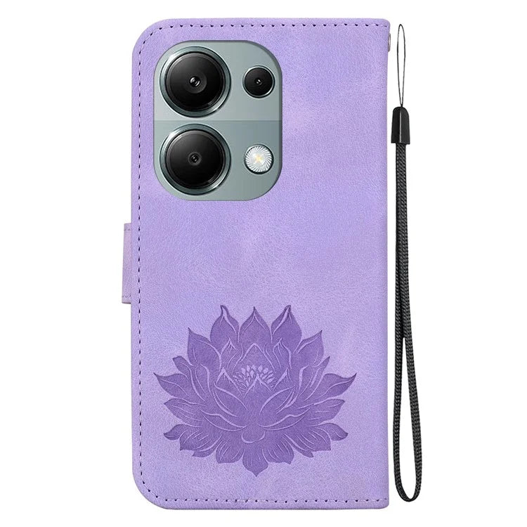 For Xiaomi Redmi Note 13 Pro 4G / Poco M6 Pro 4G Case Lotus Pattern Leather Phone Cover with Card Slots