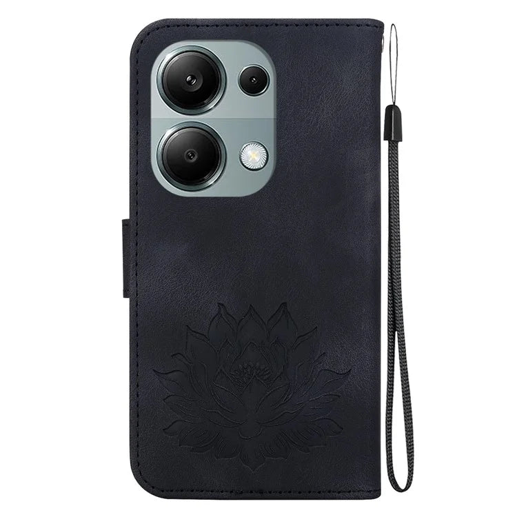 For Xiaomi Redmi Note 13 Pro 4G / Poco M6 Pro 4G Case Lotus Pattern Leather Phone Cover with Card Slots