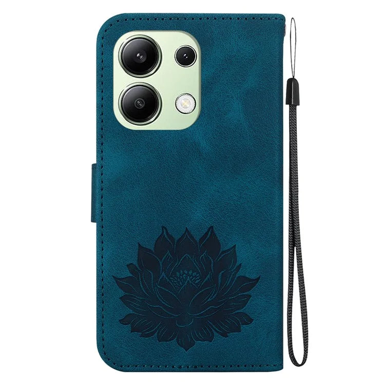 For Xiaomi Redmi Note 13 4G Wallet Case Lotus Pattern Leather Protective Phone Cover