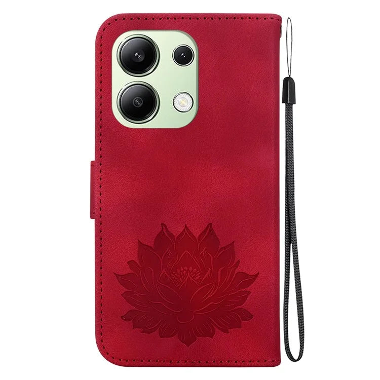 For Xiaomi Redmi Note 13 4G Wallet Case Lotus Pattern Leather Protective Phone Cover