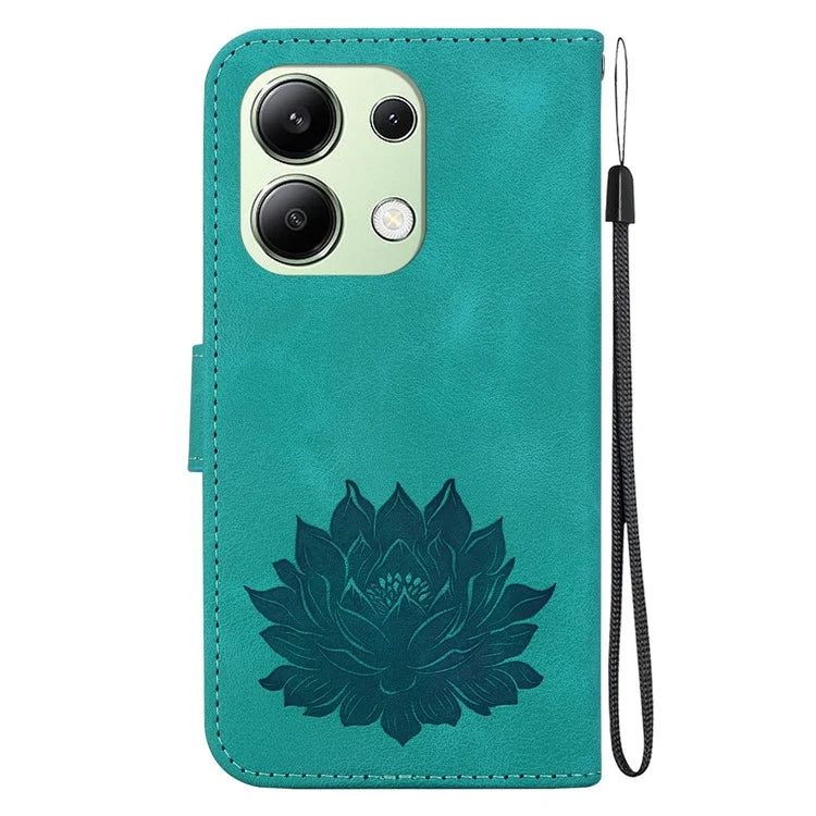 For Xiaomi Redmi Note 13 4G Wallet Case Lotus Pattern Leather Protective Phone Cover