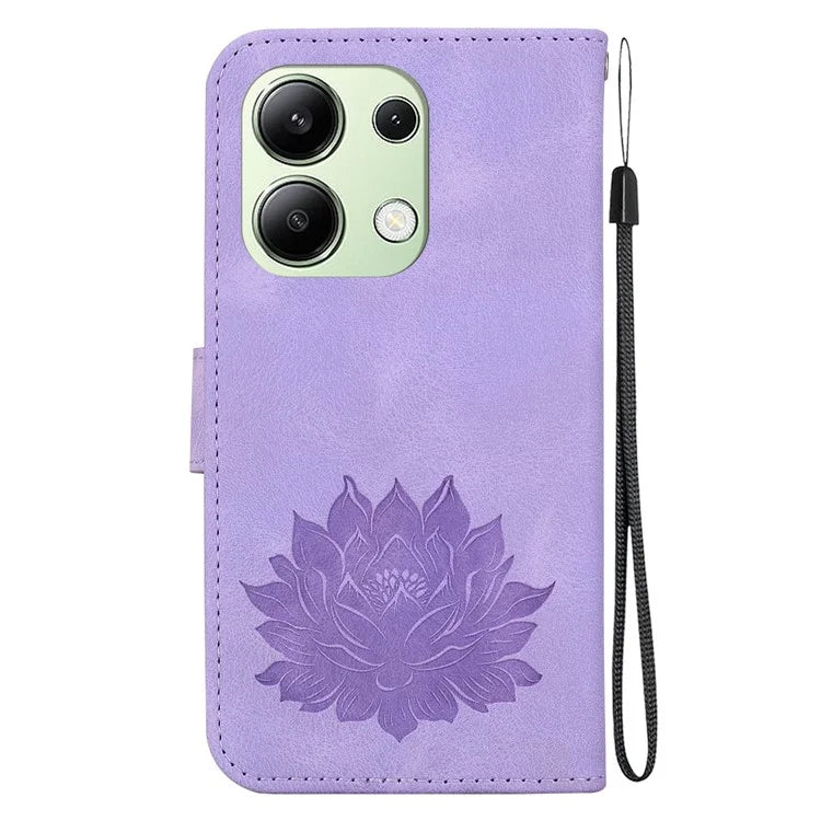 For Xiaomi Redmi Note 13 4G Wallet Case Lotus Pattern Leather Protective Phone Cover