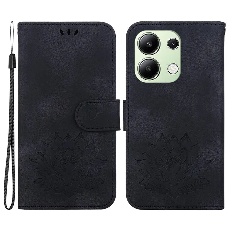 For Xiaomi Redmi Note 13 4G Wallet Case Lotus Pattern Leather Protective Phone Cover