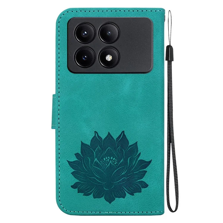 For Xiaomi Redmi K70E 5G / Poco X6 Pro 5G Case Leather Phone Cover Stand Hand Strap Lotus Pattern