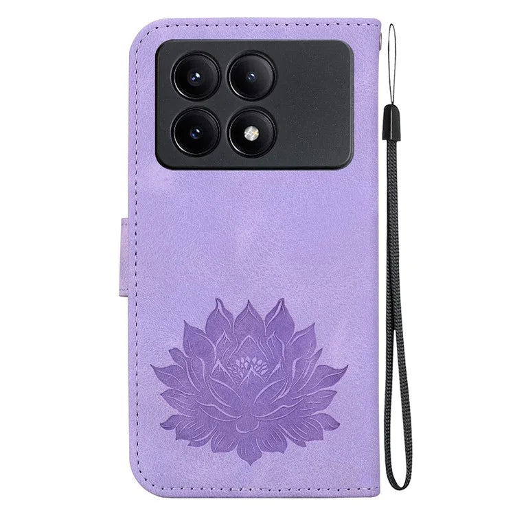For Xiaomi Redmi K70E 5G / Poco X6 Pro 5G Case Leather Phone Cover Stand Hand Strap Lotus Pattern
