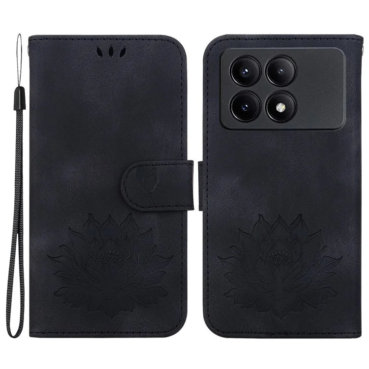 For Xiaomi Redmi K70E 5G / Poco X6 Pro 5G Case Leather Phone Cover Stand Hand Strap Lotus Pattern