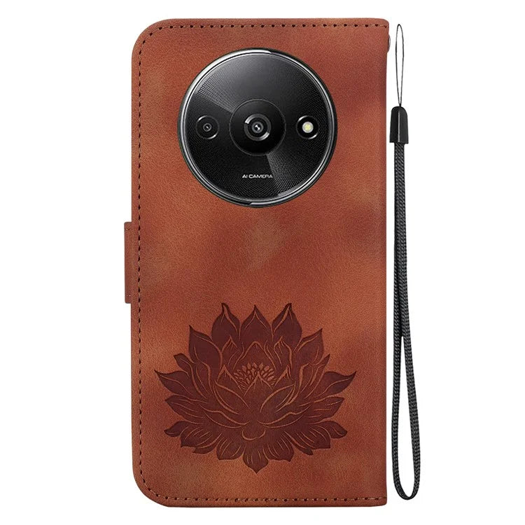 For Xiaomi Redmi A3 / Poco C61 4G Wallet Case Lotus Imprint Leather Phone Cover
