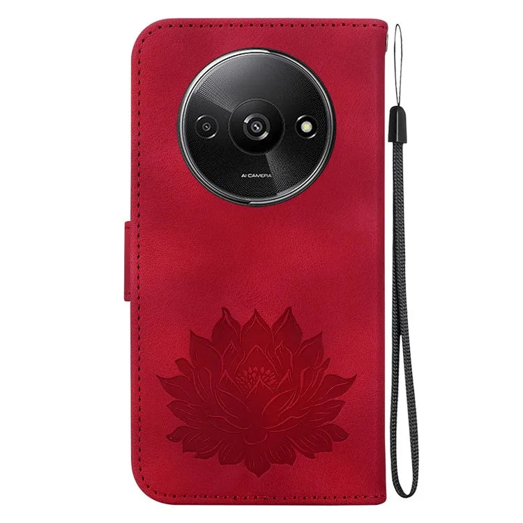 For Xiaomi Redmi A3 / Poco C61 4G Wallet Case Lotus Imprint Leather Phone Cover