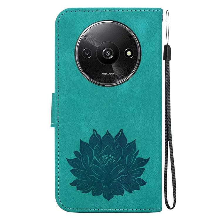 For Xiaomi Redmi A3 / Poco C61 4G Wallet Case Lotus Imprint Leather Phone Cover
