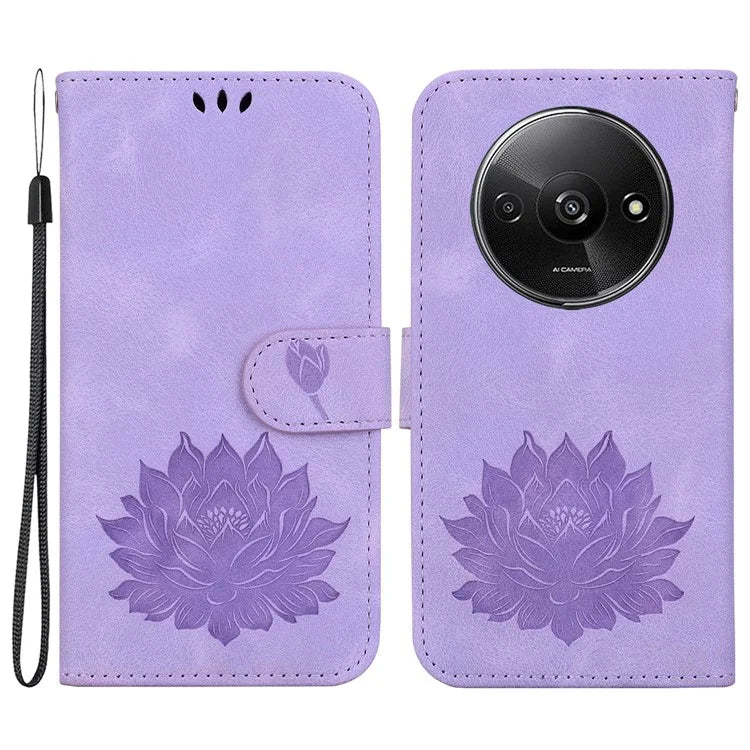 For Xiaomi Redmi A3 / Poco C61 4G Wallet Case Lotus Imprint Leather Phone Cover
