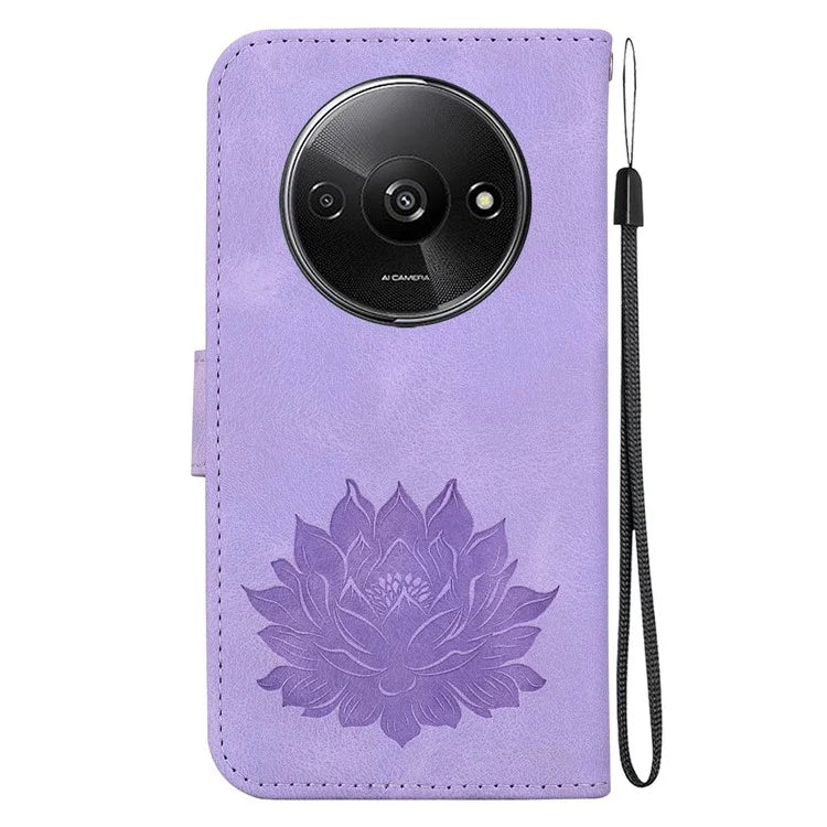 For Xiaomi Redmi A3 / Poco C61 4G Wallet Case Lotus Imprint Leather Phone Cover